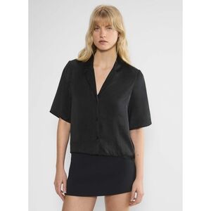 WILFRED Beso Satin Shirt Blouse Black Button Up Large Aritzia NWT